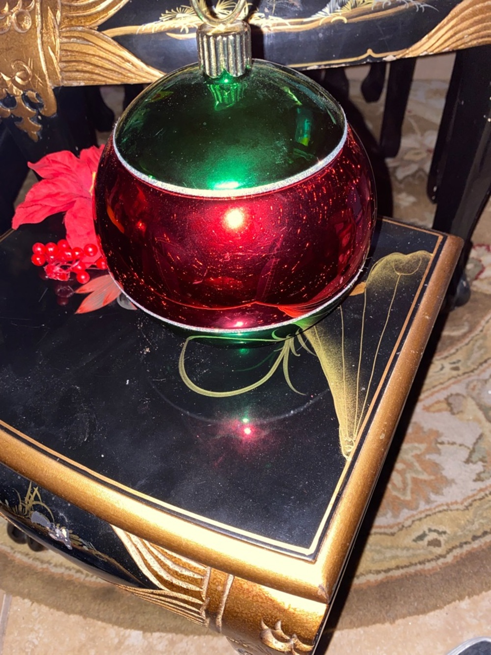 Holiday 'Merry Christmas' Red and Green Glass Ornament - Picture 7 of 7